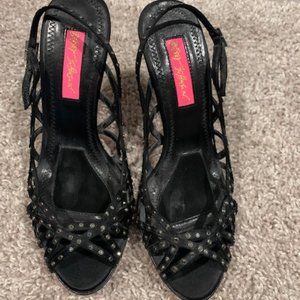 Betsey Johnson black satin cocktail heels